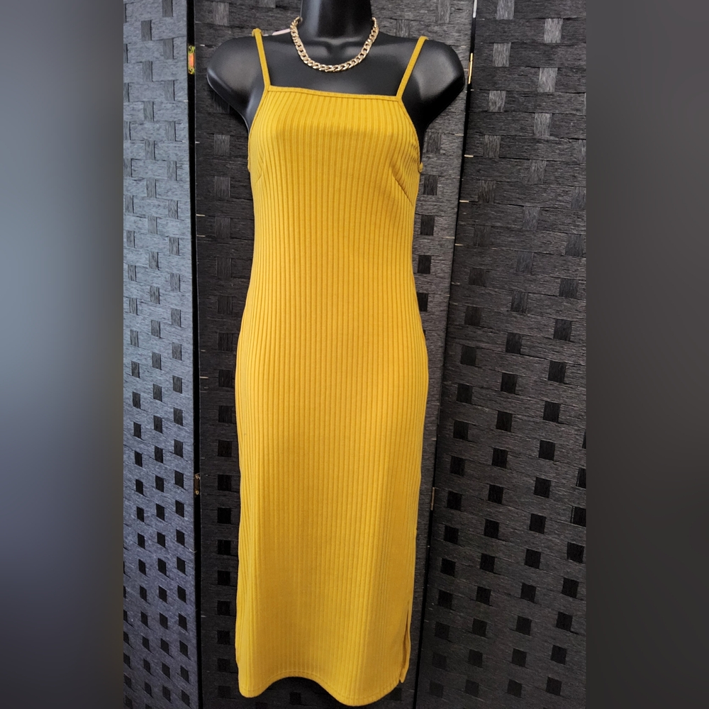 Casual Mustard Yellow Ribbed Dress